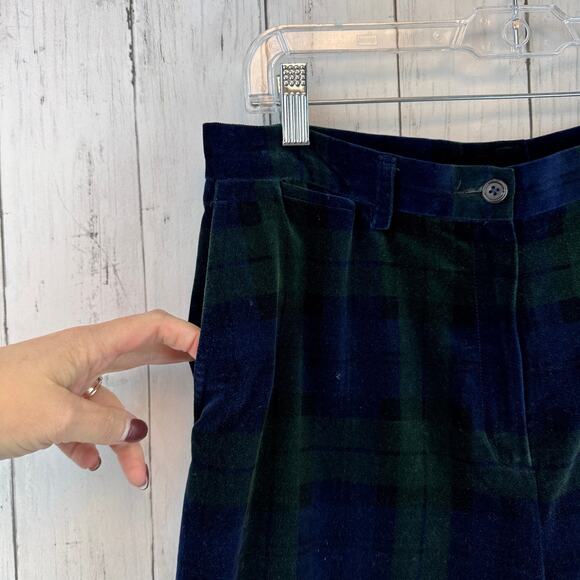 VTG Lauren Ralph Lauren Blue/Green Tartan Plaid Velvet High Rise Pants Size 10 - Picture 8 of 16